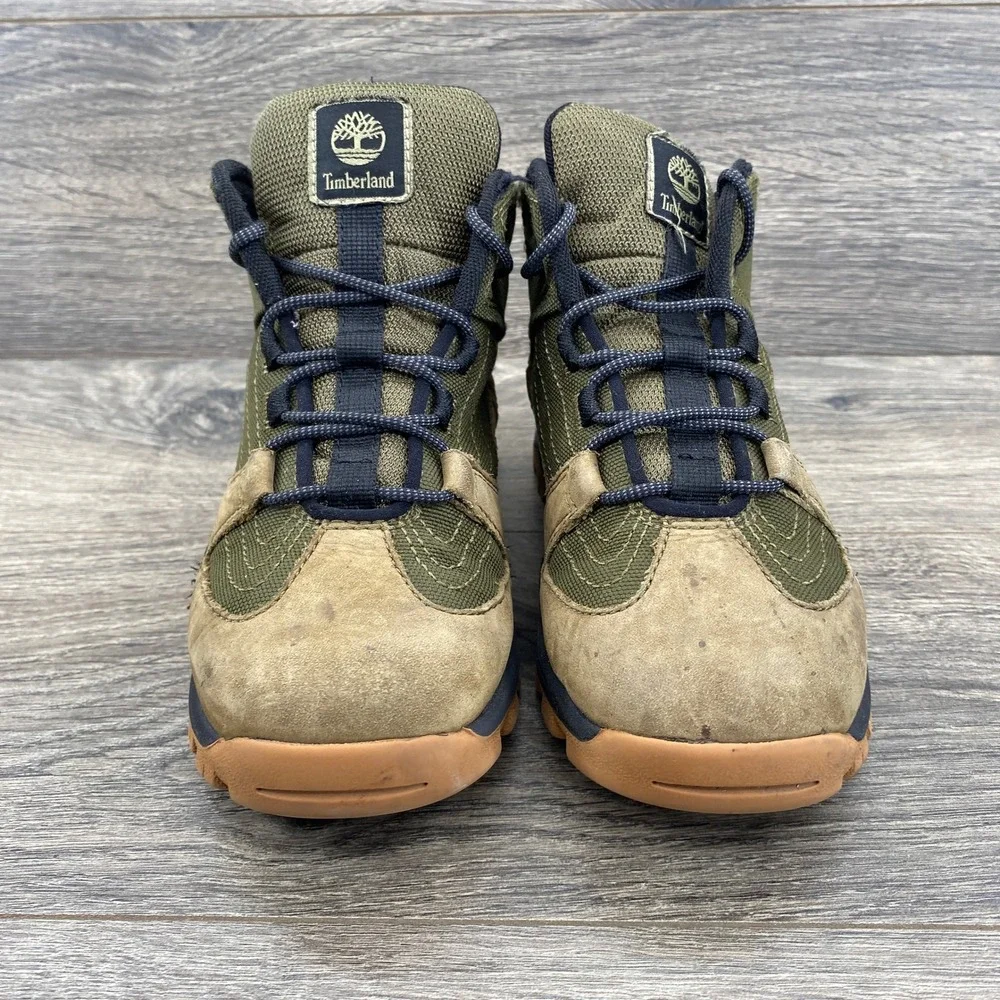 Timberland Euro Hiker Hiking Boots Boys Size 1 Green Tan Leather TB0A6BZ9EO8